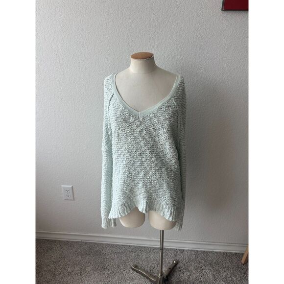 Free People Songbird Shaggy Knit Pullover Sea Foam - Picture 2 of 6